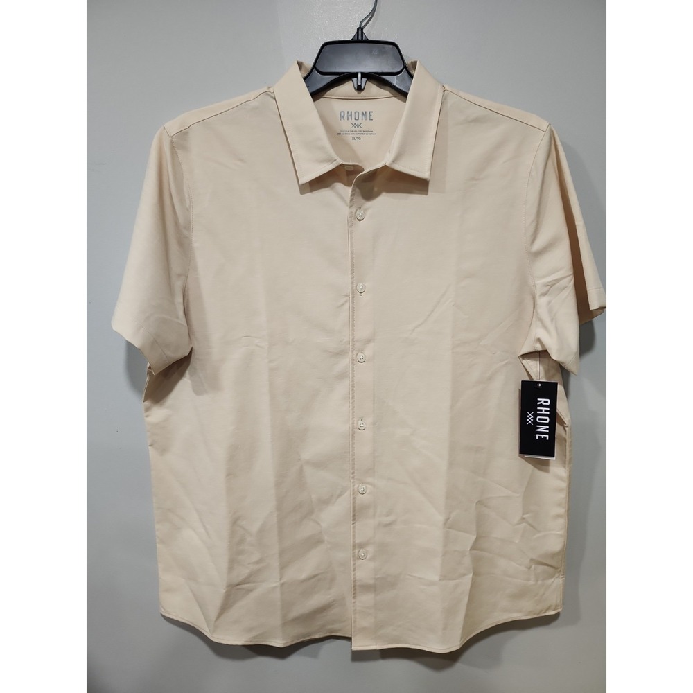 Rhone NWT Shirt Brezza Linen-blend Mens XL Short Sleeve Button Up Collar Beige